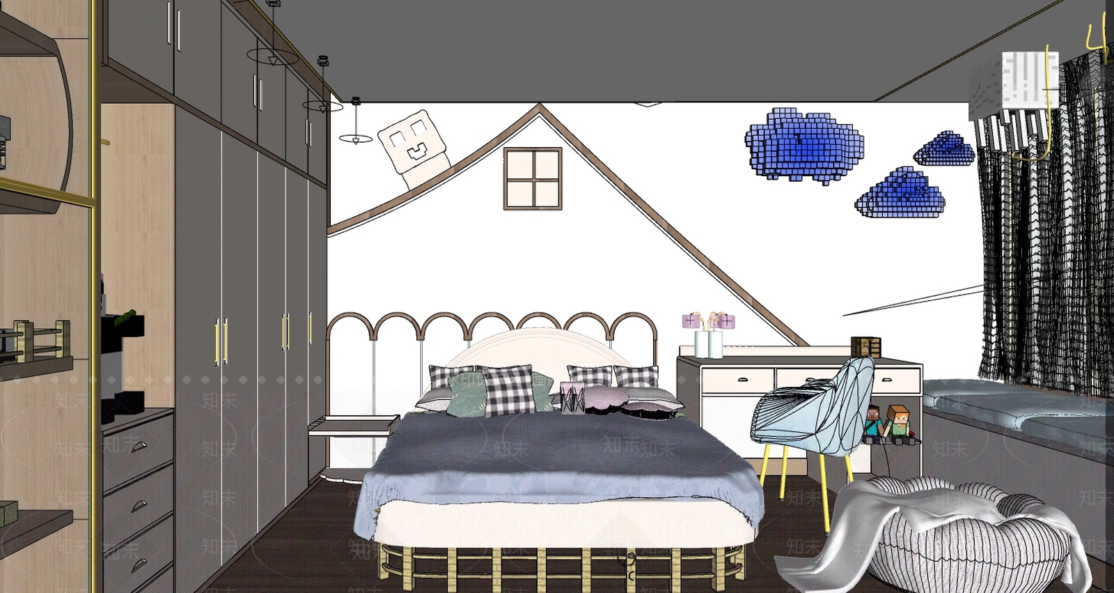 北欧儿童房SU模型下载【ID:888780810】