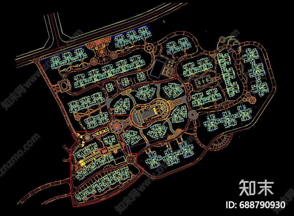 现代住宅区cad施工图下载【ID:688790930】