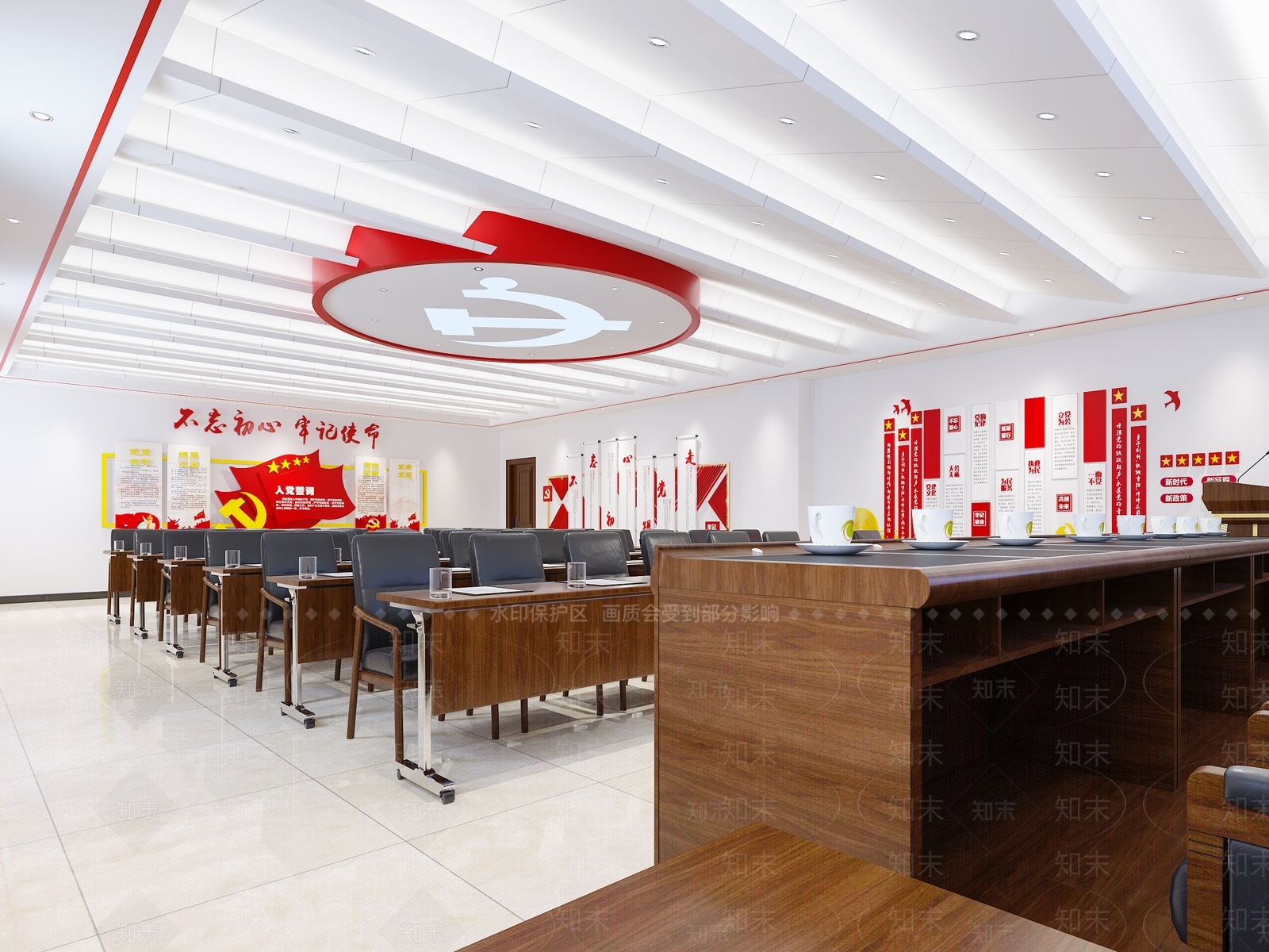 现代党建会议室3D模型下载【ID:288797609】