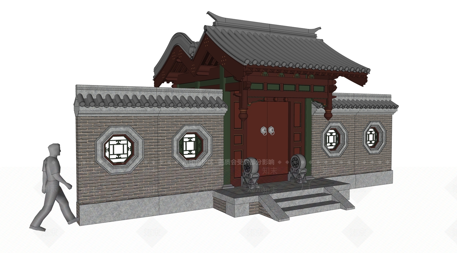 中式四合院垂花门SU模型下载【ID:389004217】