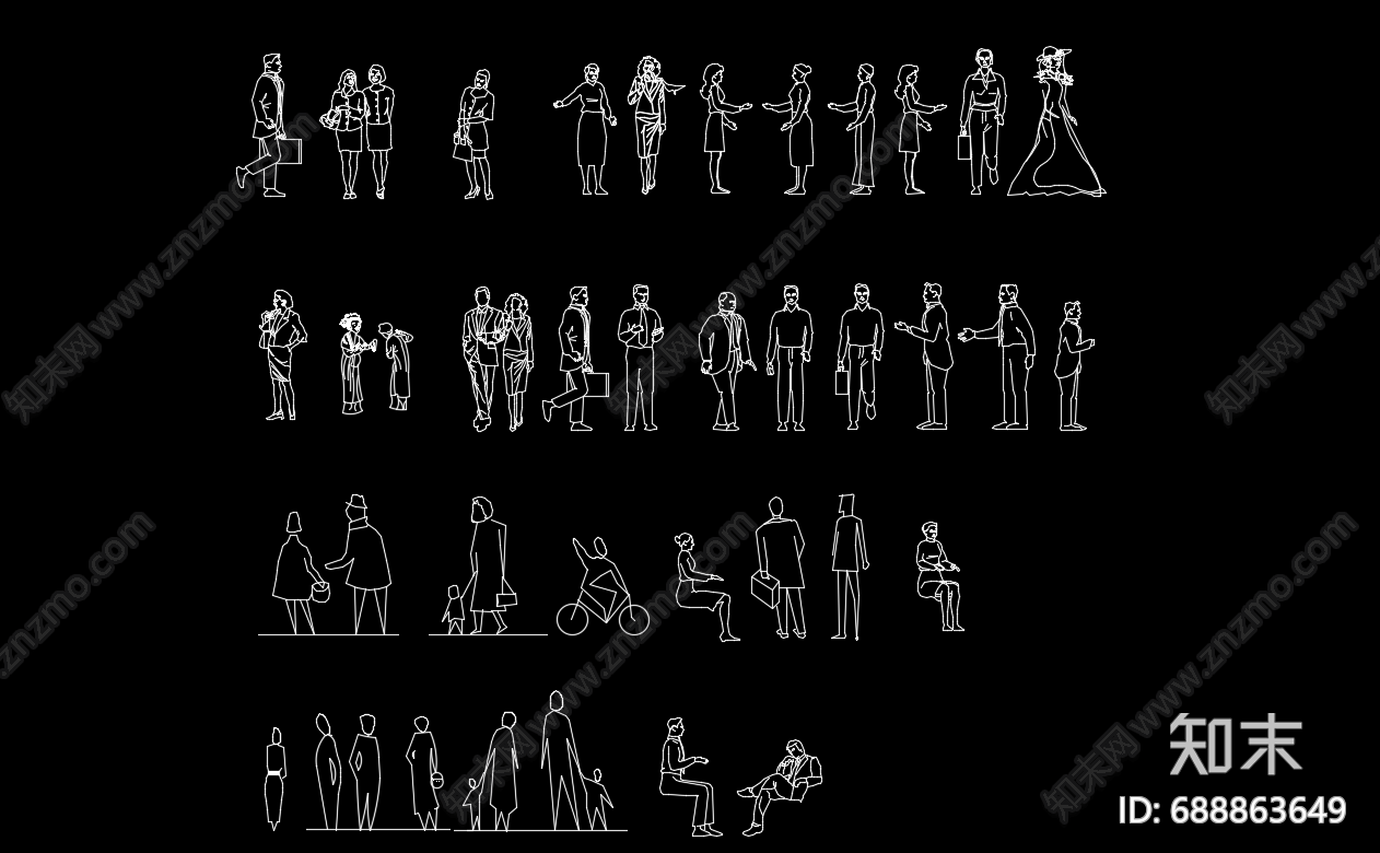 现代风格人物剪影施工图下载【ID:688863649】