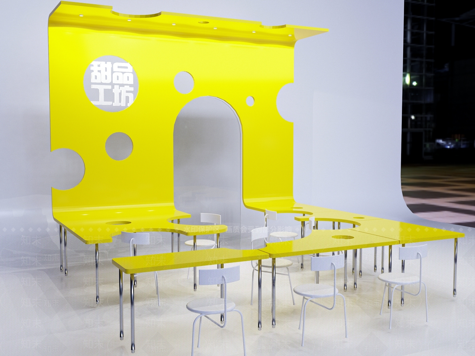 【3D悬赏模型】堂晤设计现代风格甜品店餐桌椅3D模型下载【ID:388941406】