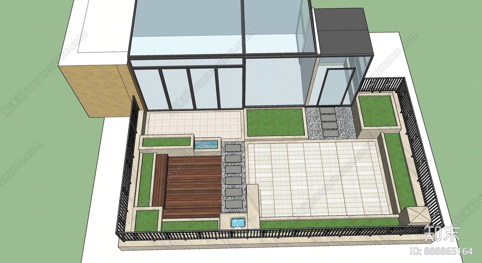 现代屋顶花园SU模型下载【ID:888865164】