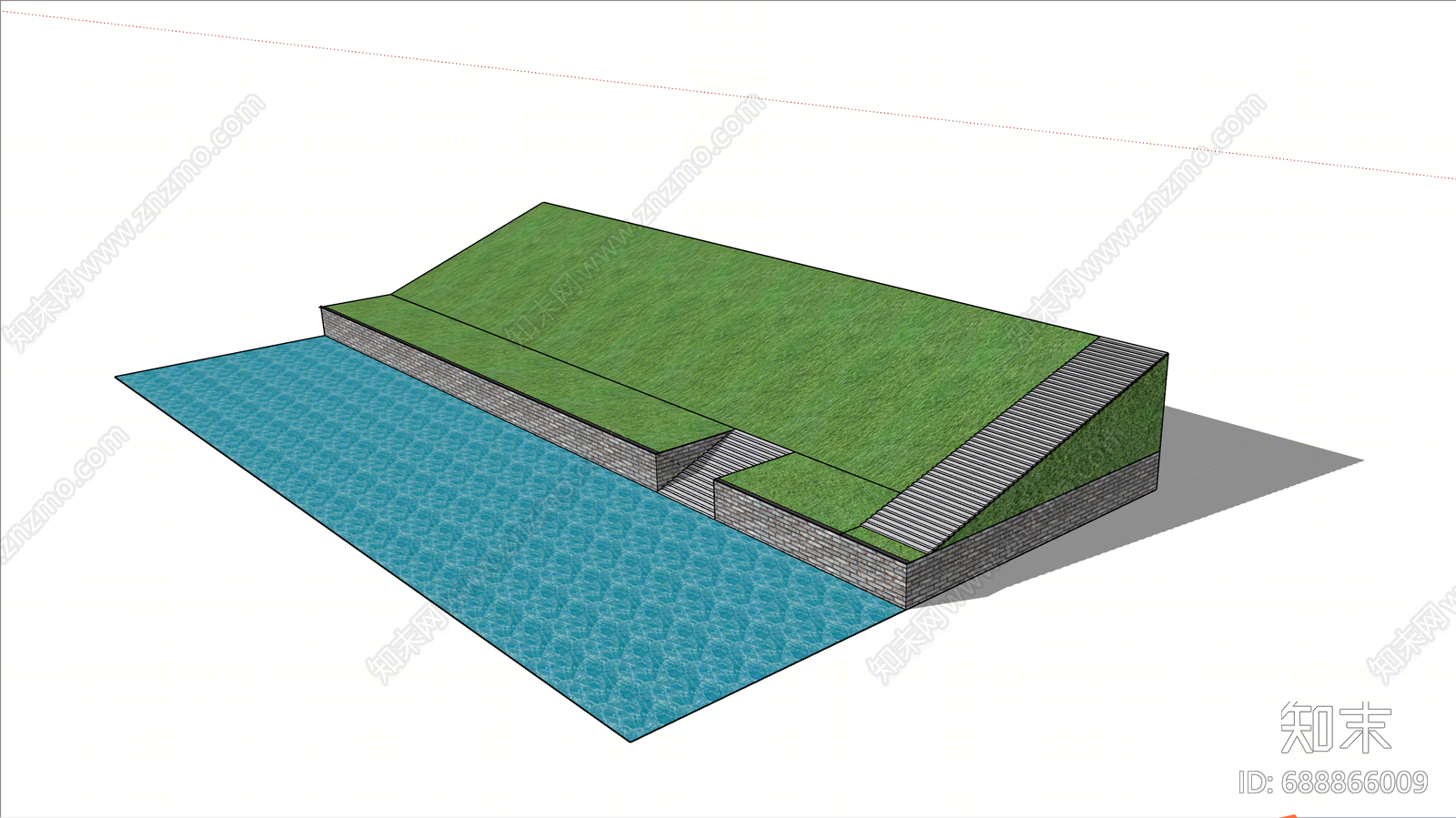 现代滨水景观SU模型下载【ID:688866009】
