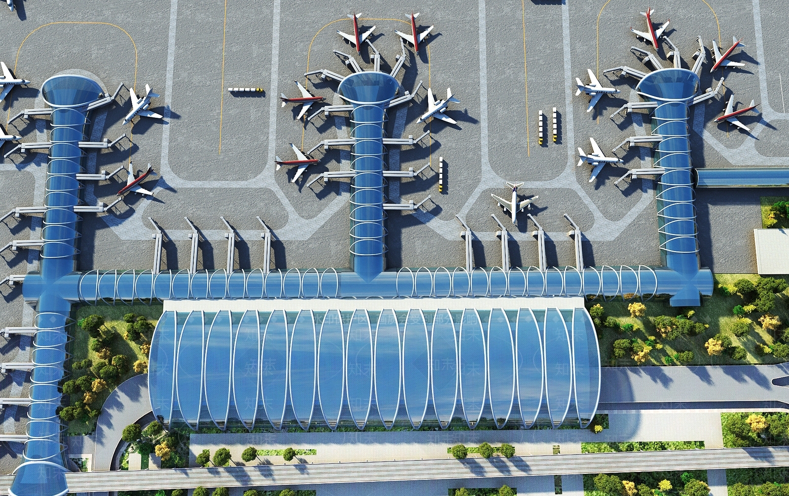 现代机场鸟瞰规划3D模型下载【ID:588869403】