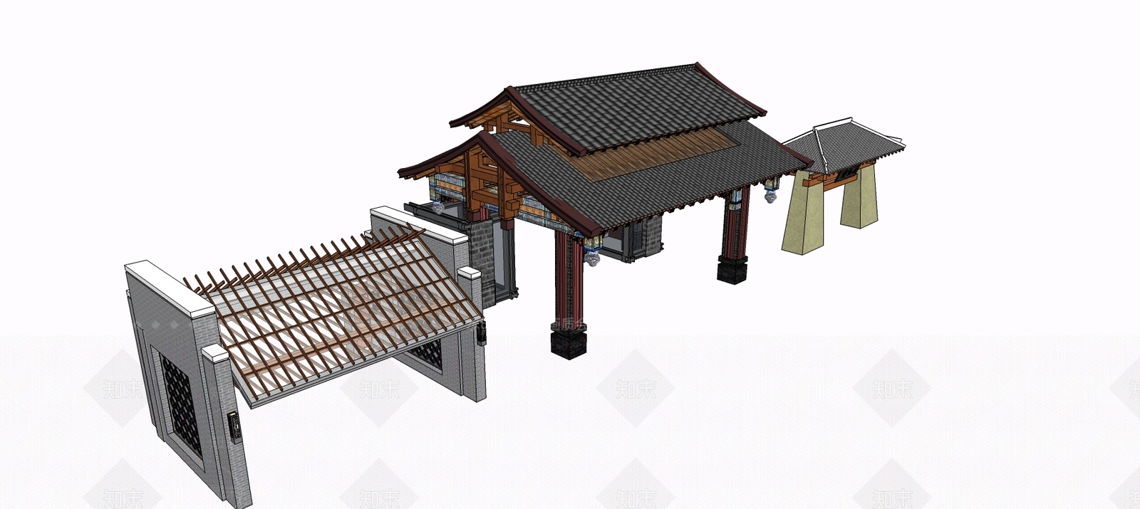 新中式牌坊牌楼SU模型下载【ID:488871590】