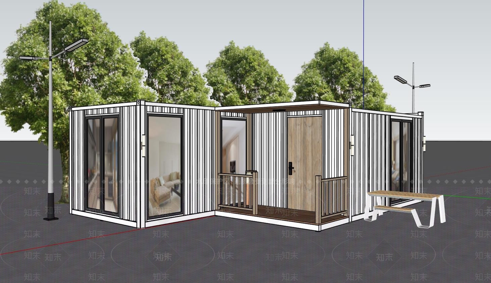 工业风集装箱住宅SU模型下载【ID:988886109】