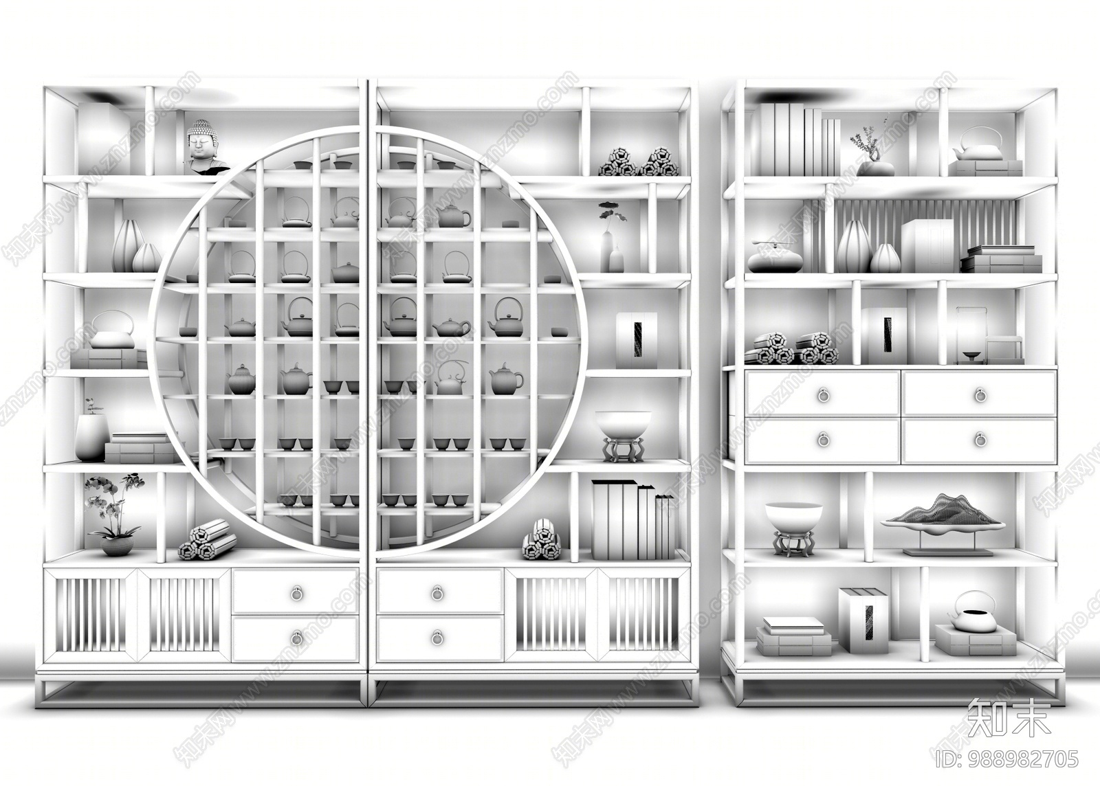 新中式博古架组合3D模型下载【ID:988982705】
