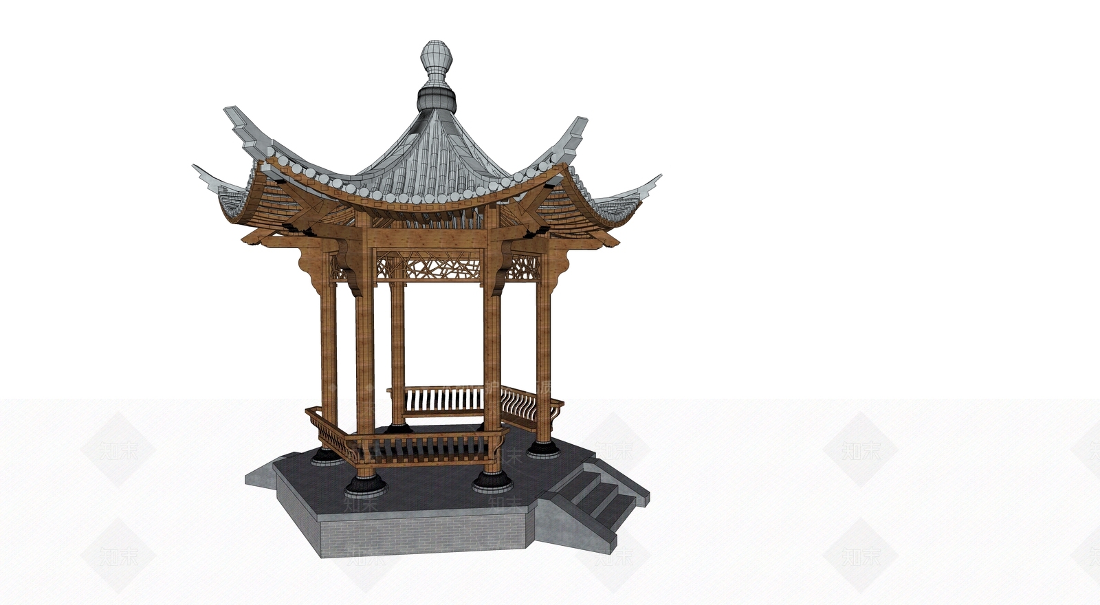 中式古典六角亭SU模型下载【ID:488997862】