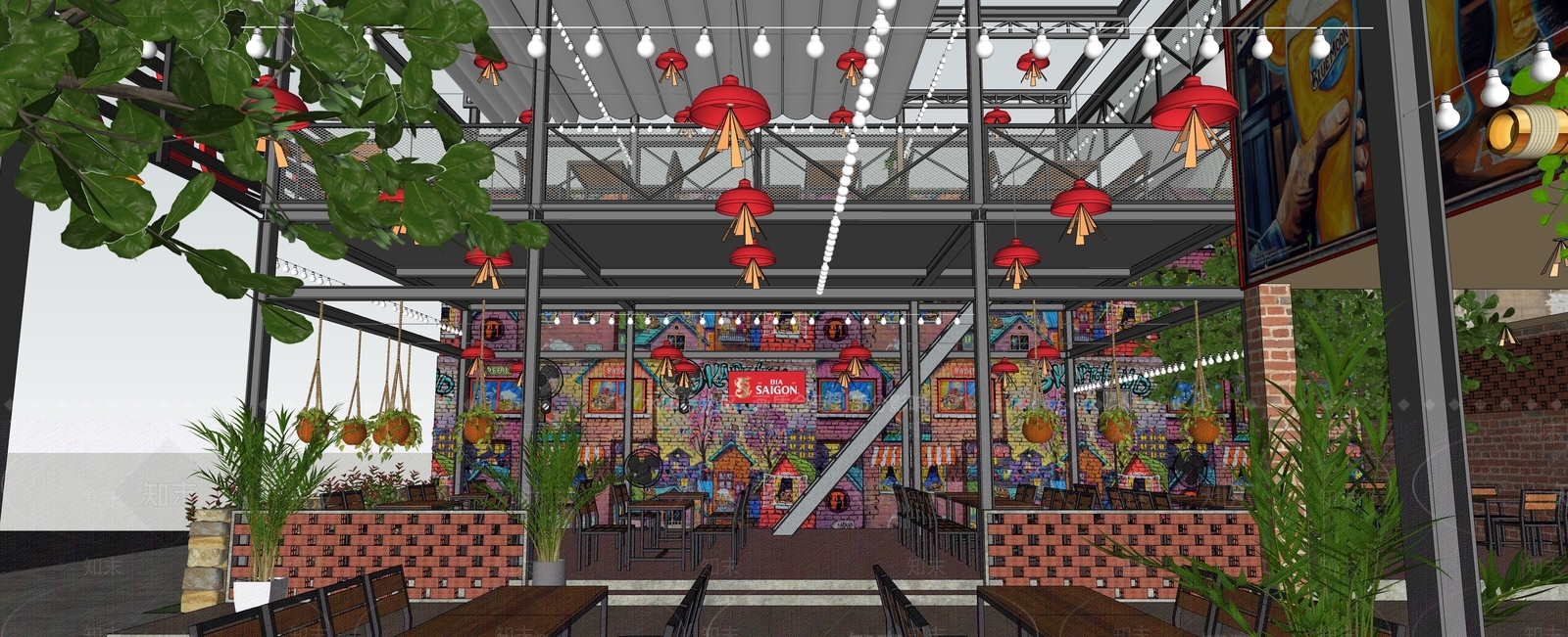 工业风餐厅SU模型下载【ID:989043047】