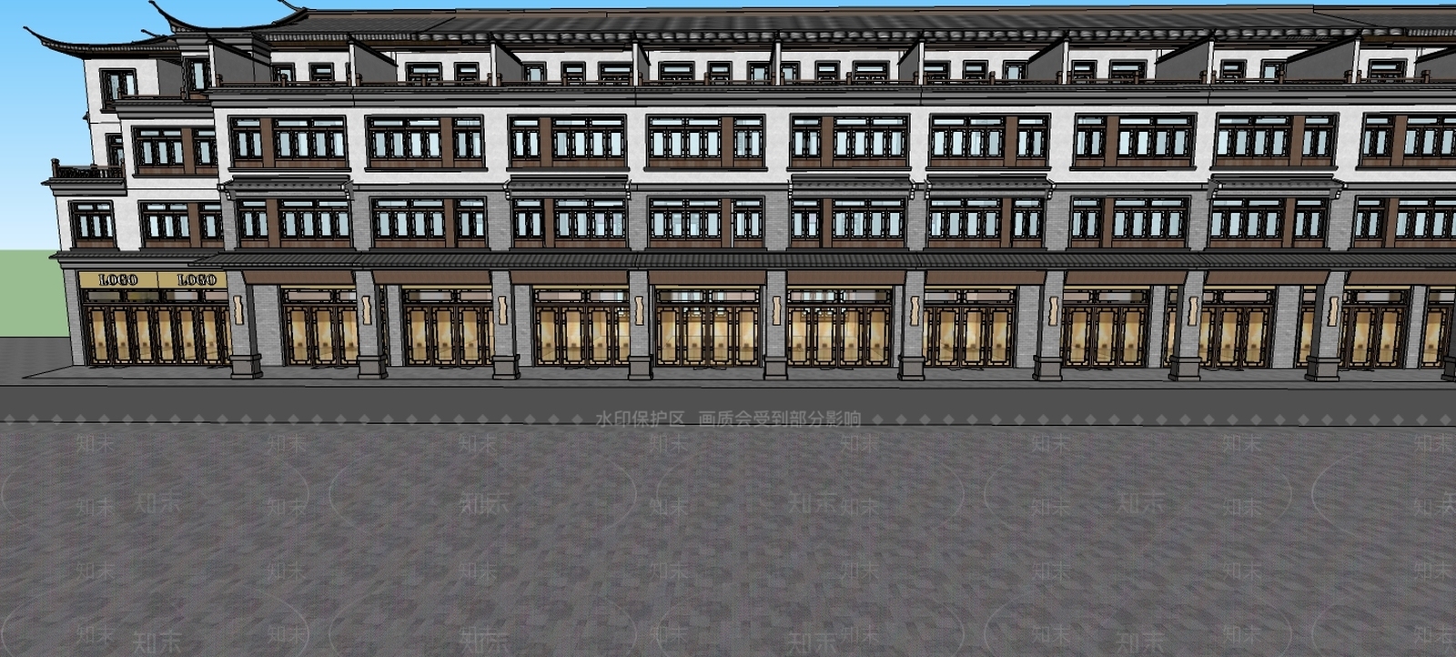 中式商业街外观SU模型下载【ID:389054932】