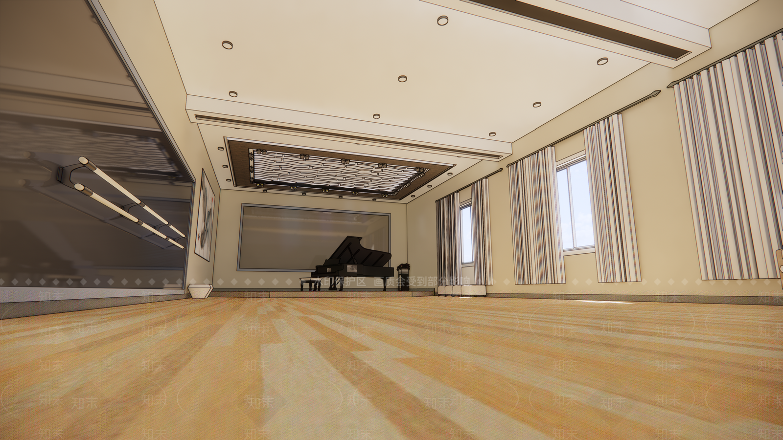 现代学校音乐舞蹈室SU模型下载【ID:589284321】