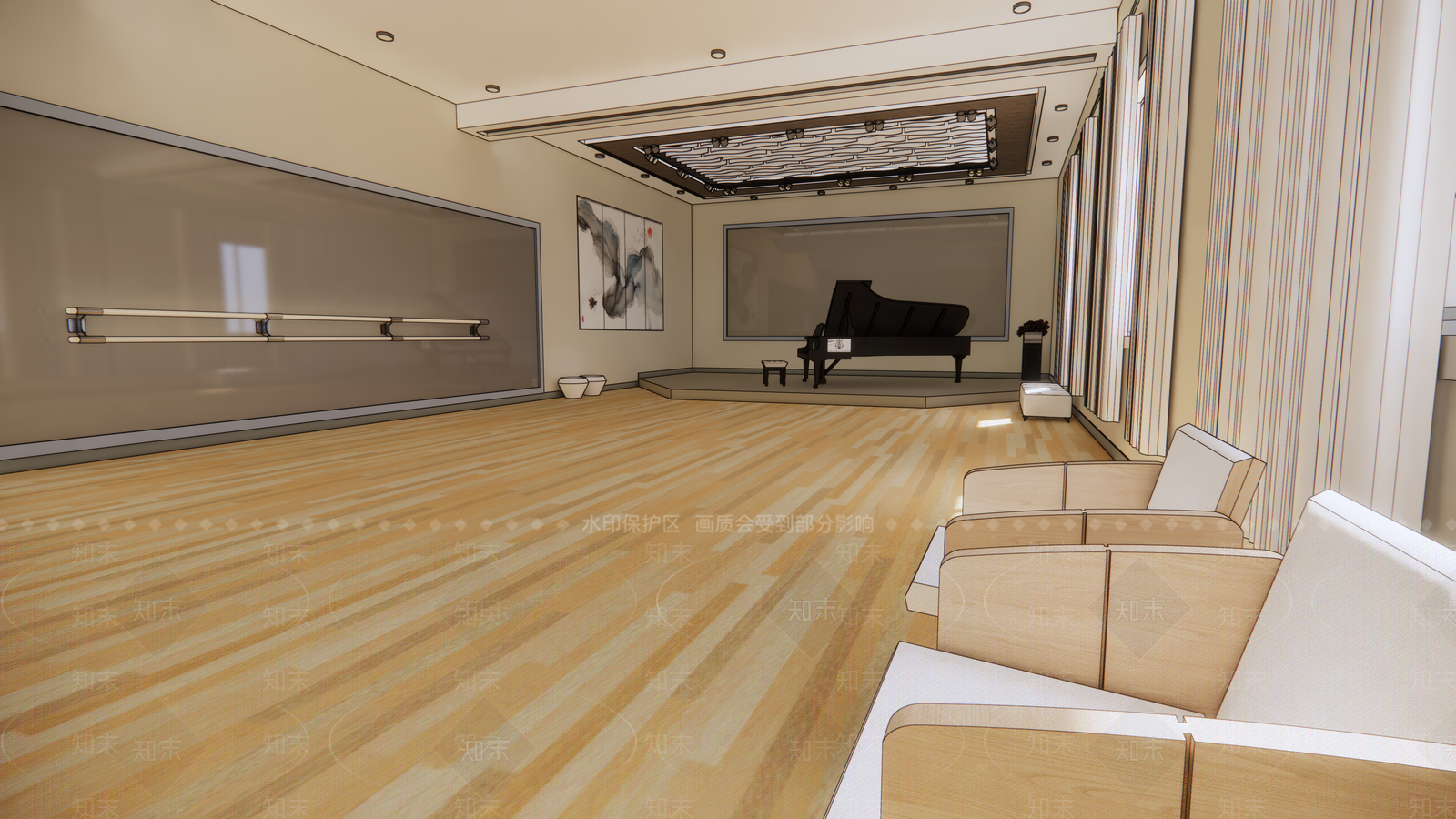 现代学校音乐舞蹈室SU模型下载【ID:589284321】