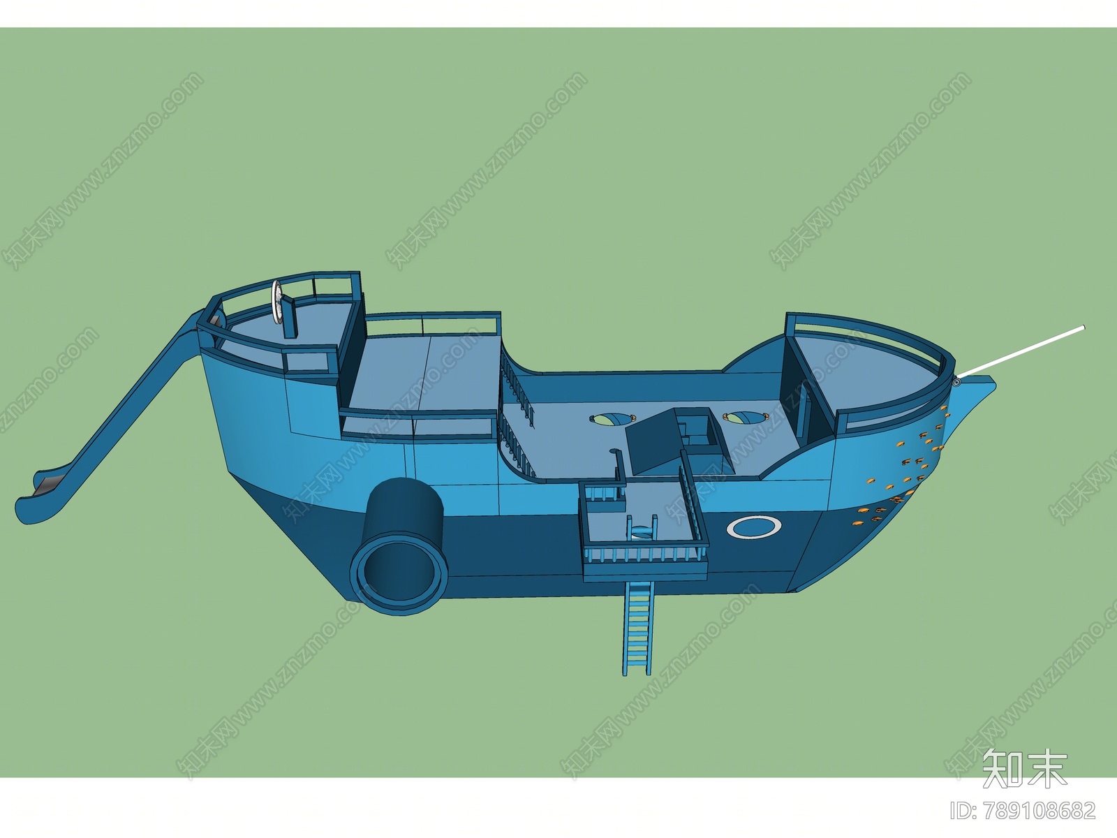 现代儿童轮船滑梯SU模型下载【ID:789108682】