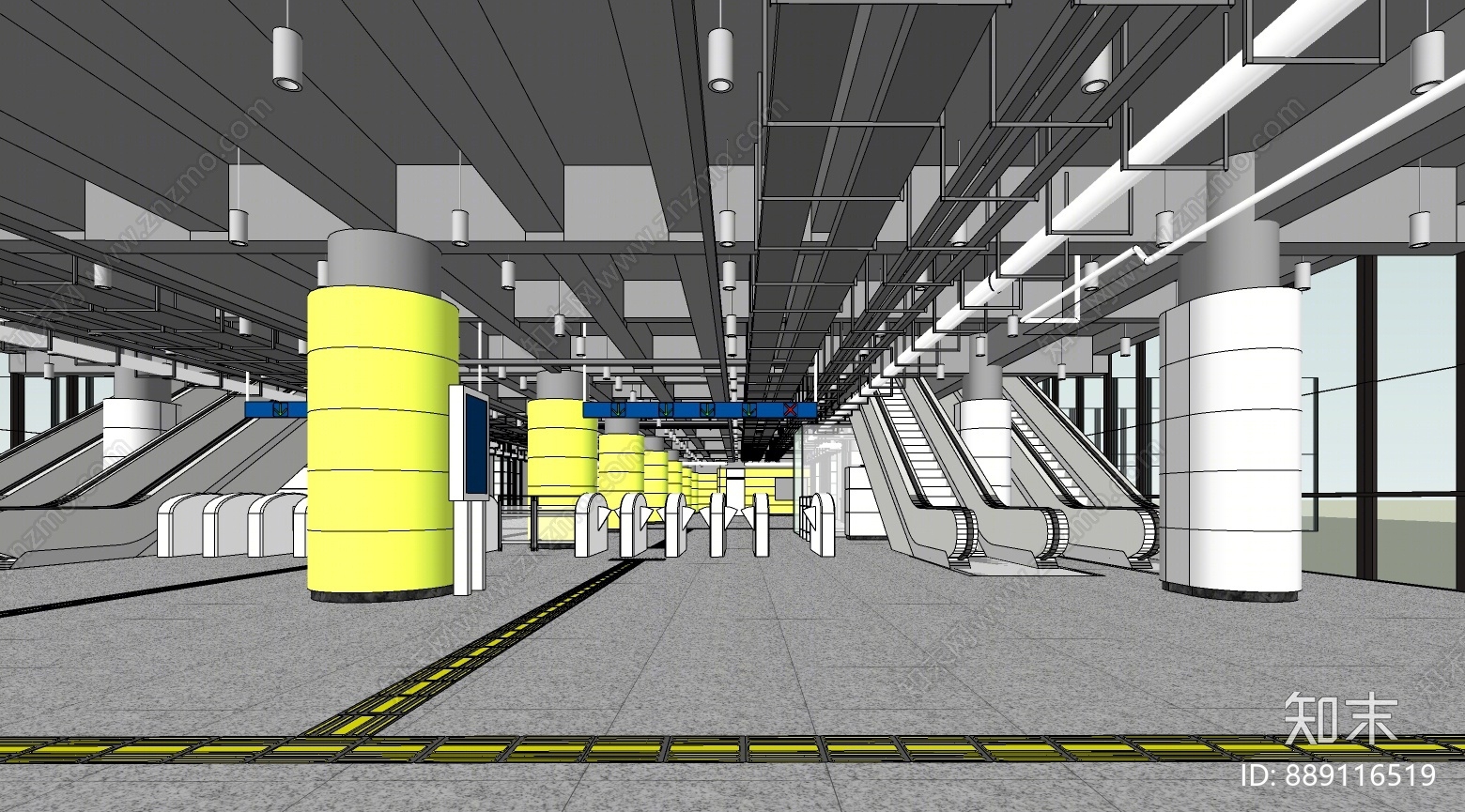 工业风地铁站SU模型下载【ID:889116519】