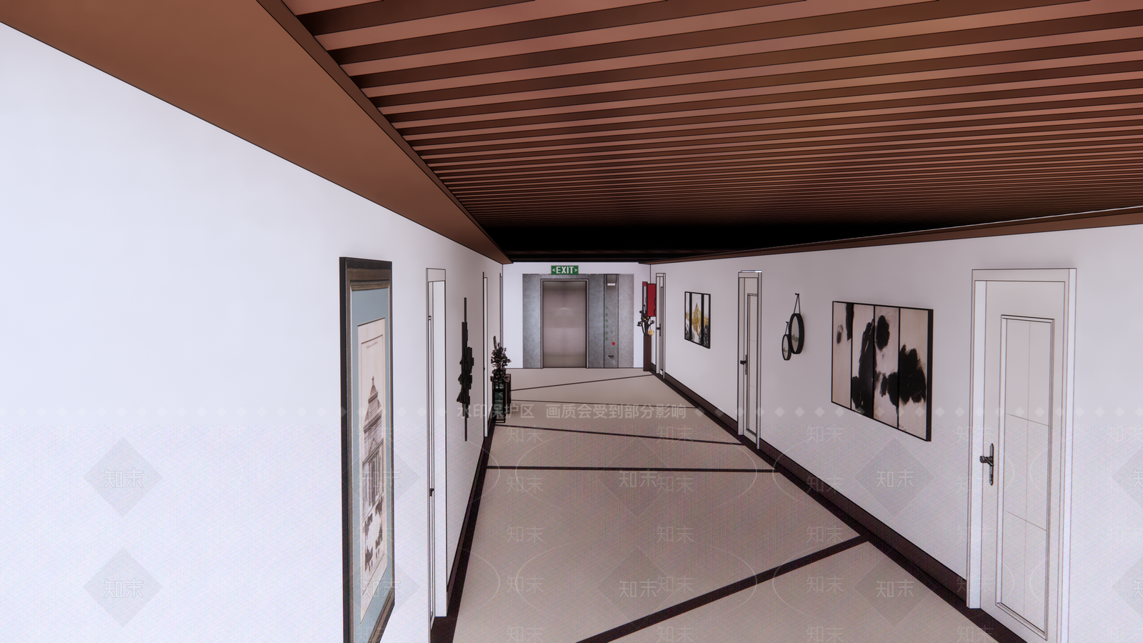 现代宾馆楼道SU模型下载【ID:889150515】