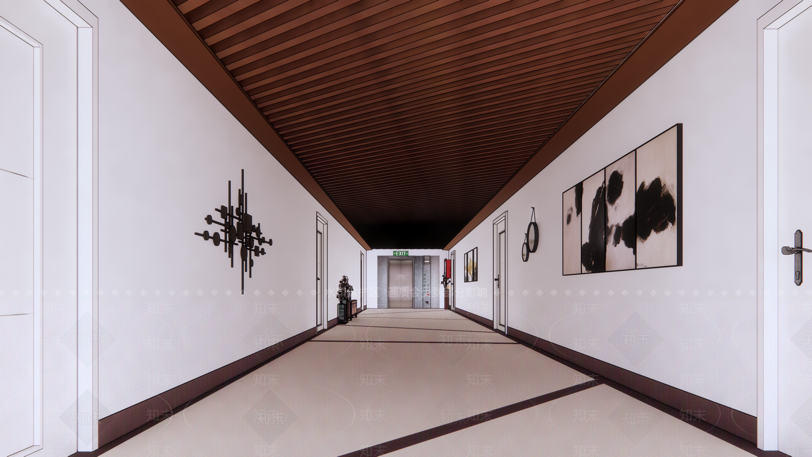 现代宾馆楼道SU模型下载【ID:889150515】