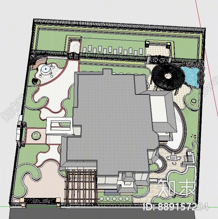 欧式庭院花园SU模型下载【ID:889157294】