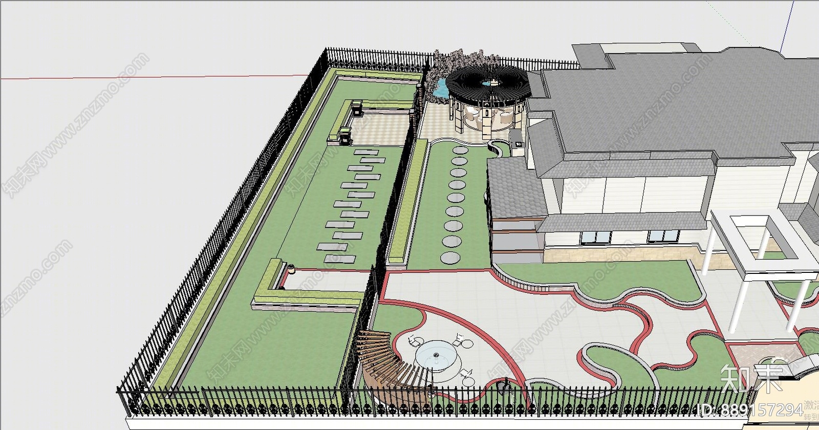 欧式庭院花园SU模型下载【ID:889157294】
