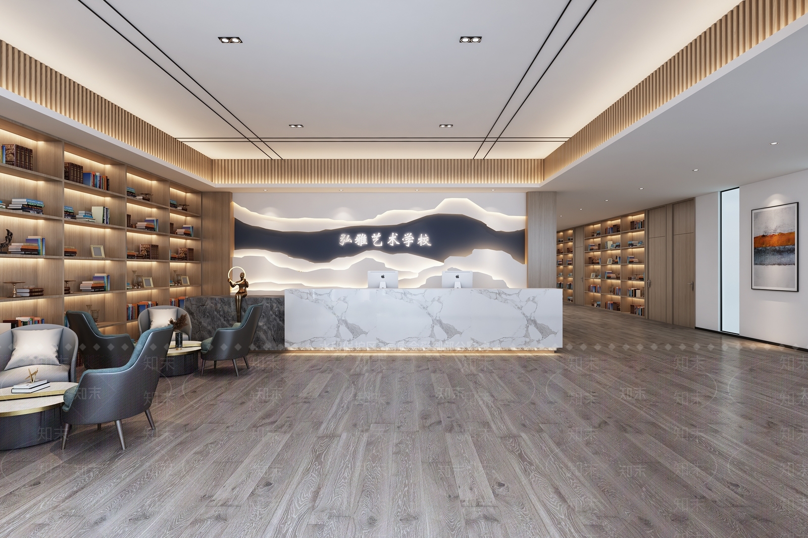 新中式图书馆3D模型下载【ID:889166224】