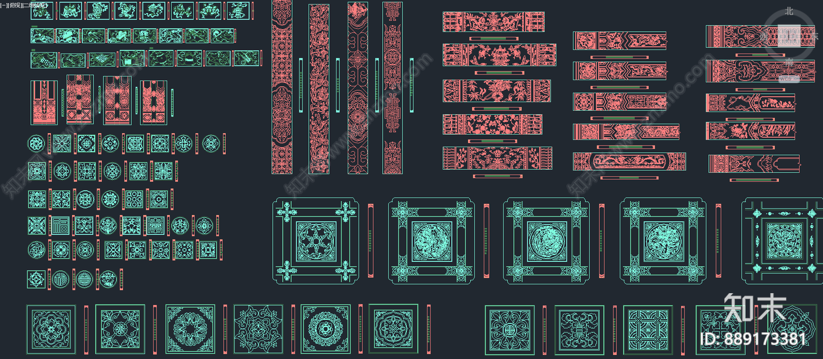 中式雕花施工图下载【ID:889173381】