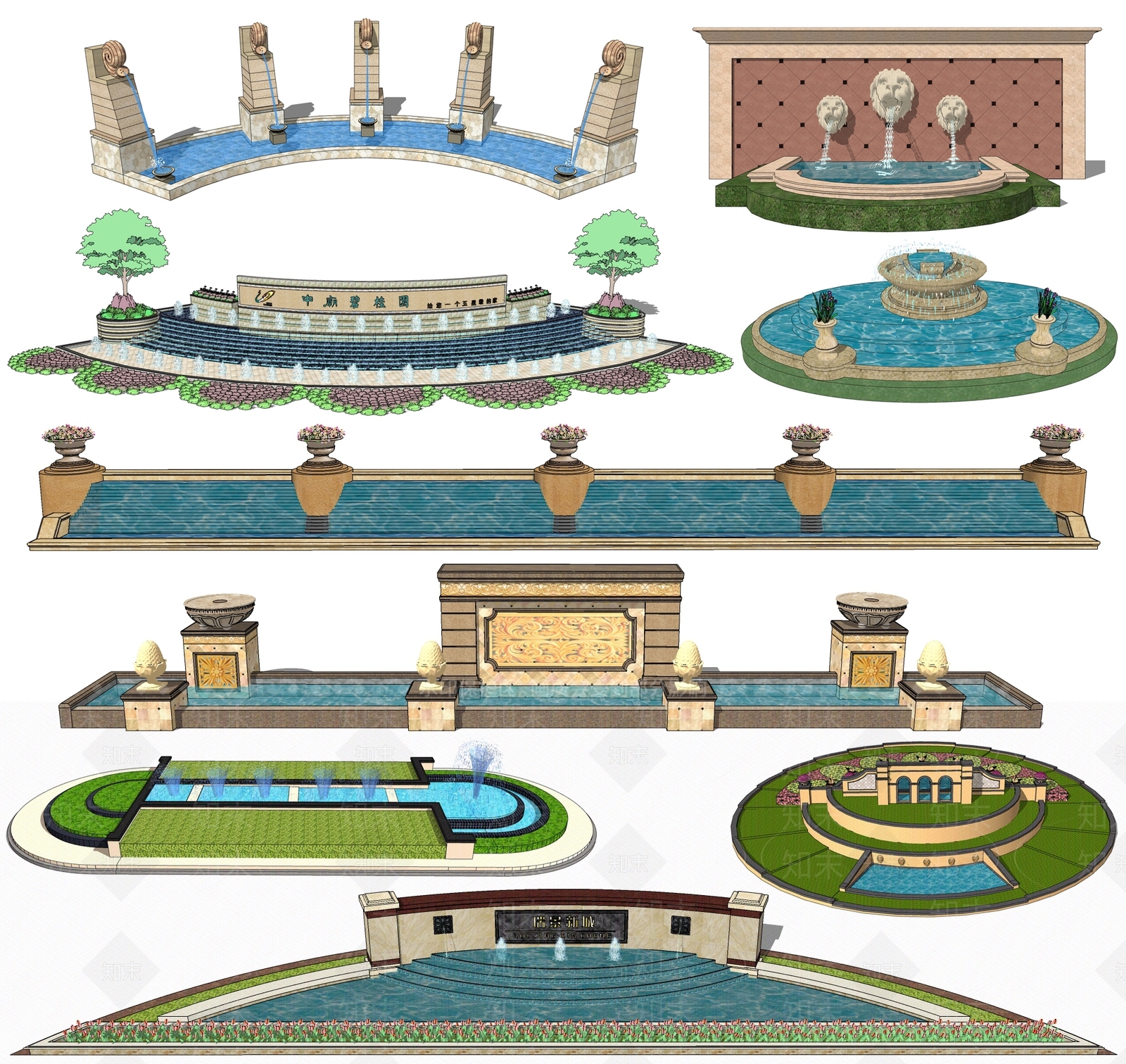 欧式水景SU模型下载【ID:789212465】