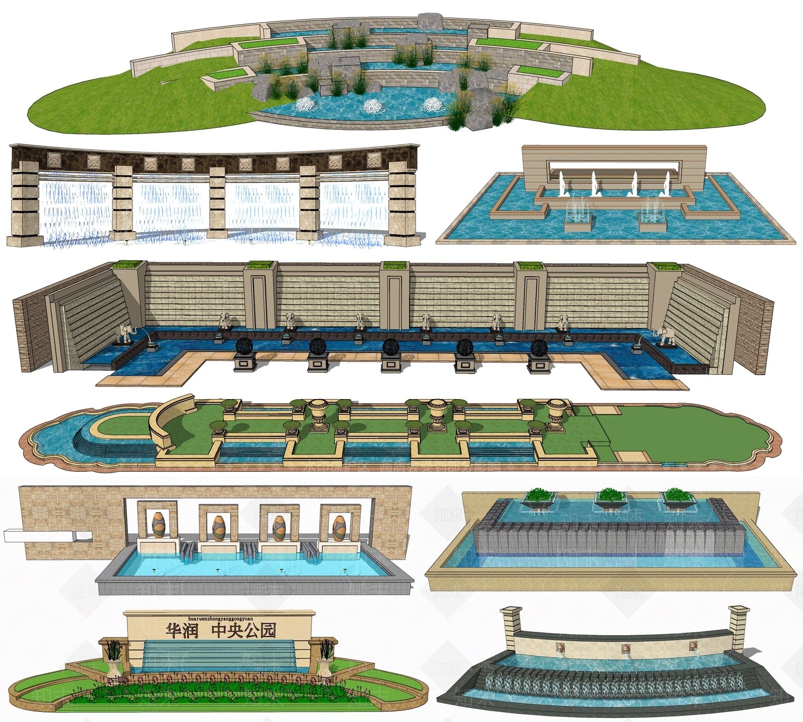 欧式水景SU模型下载【ID:989212983】