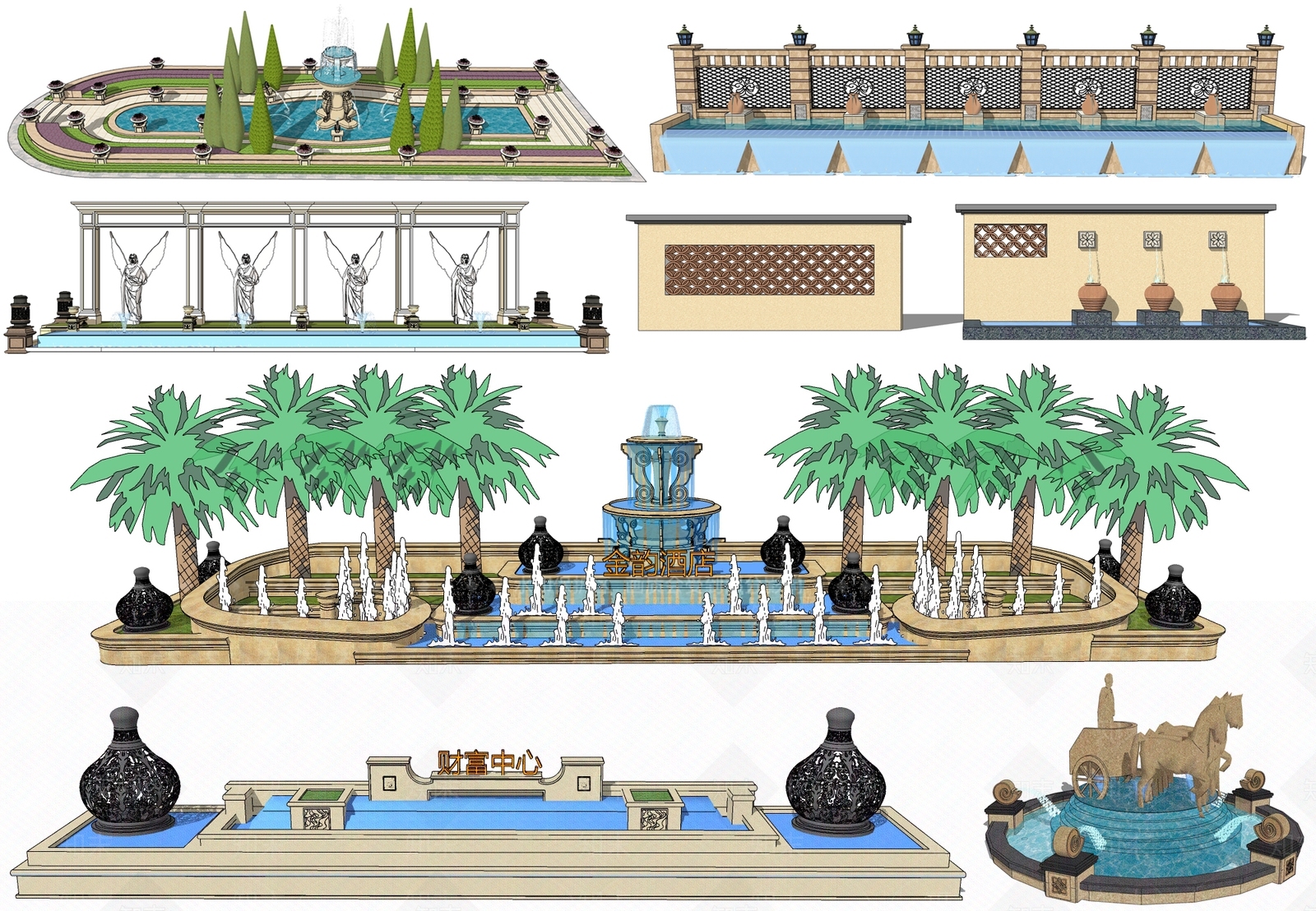 欧式水池SU模型下载【ID:789212484】