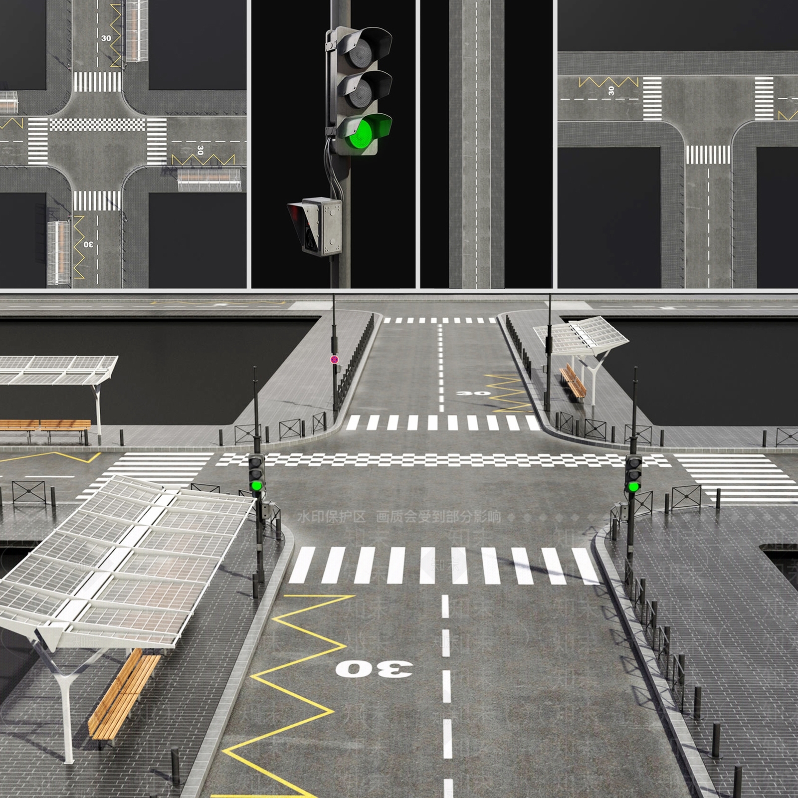 现代道路设施3D模型下载【ID:989214397】