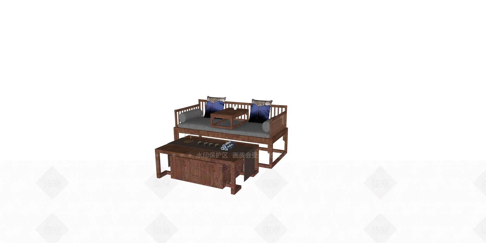 中式双人沙发SU模型下载【ID:389218874】