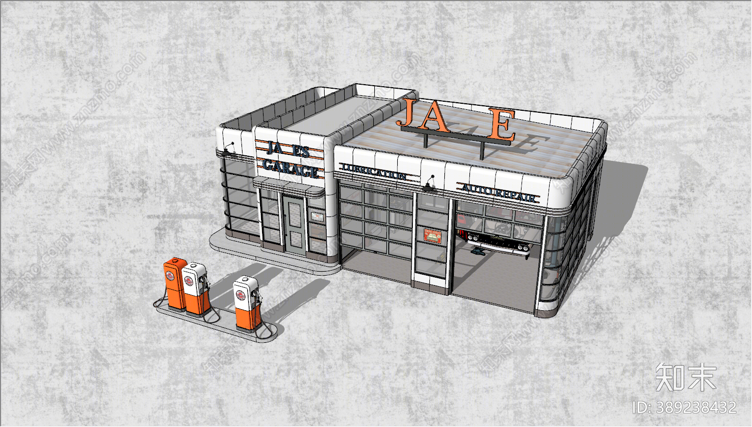 现代加油站公建SU模型下载【ID:389238432】