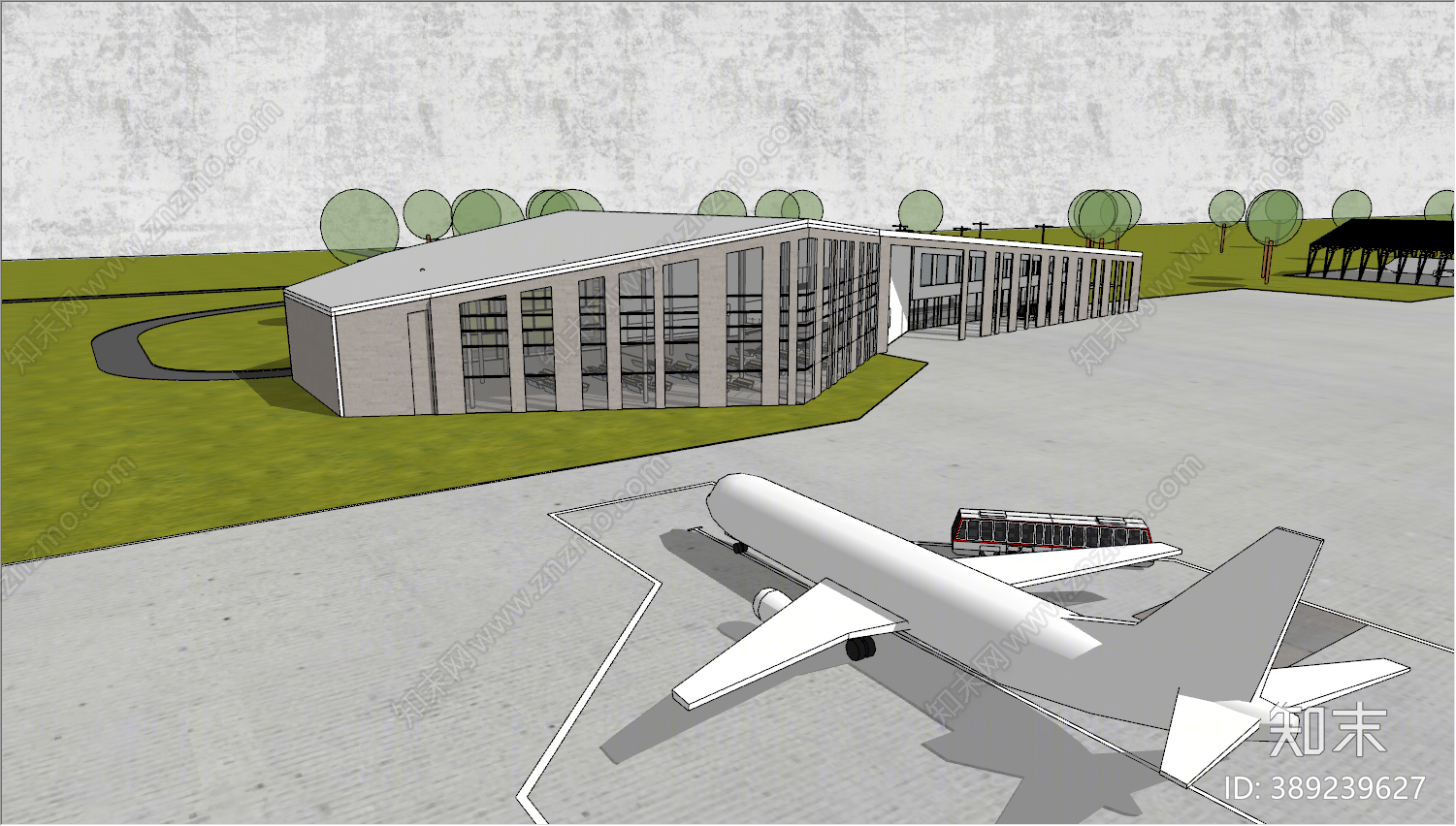 新中式机场车站SU模型下载【ID:389239627】