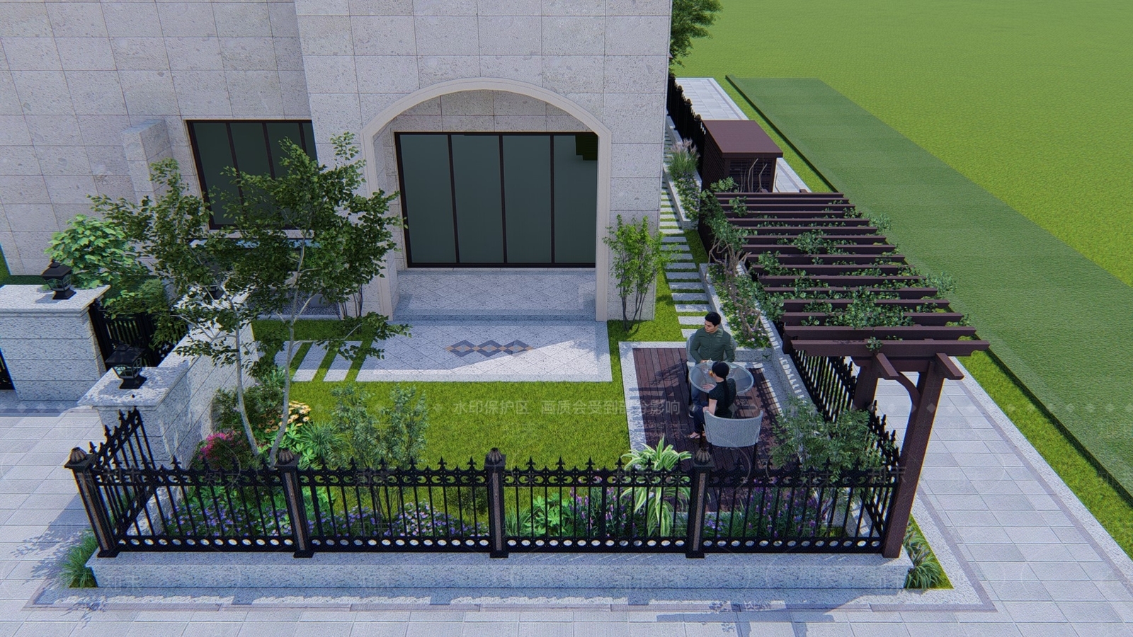 简欧庭院花园SU模型下载【ID:889243231】