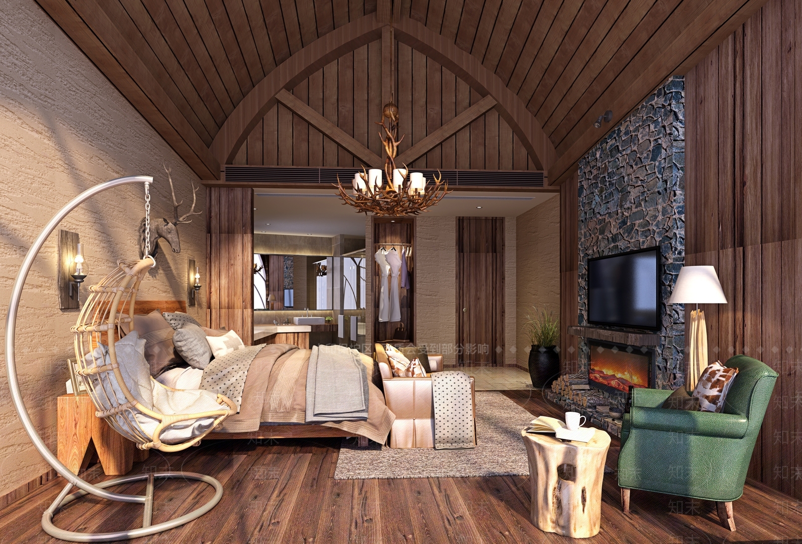 美式酒店客房3D模型下载【ID:489252638】