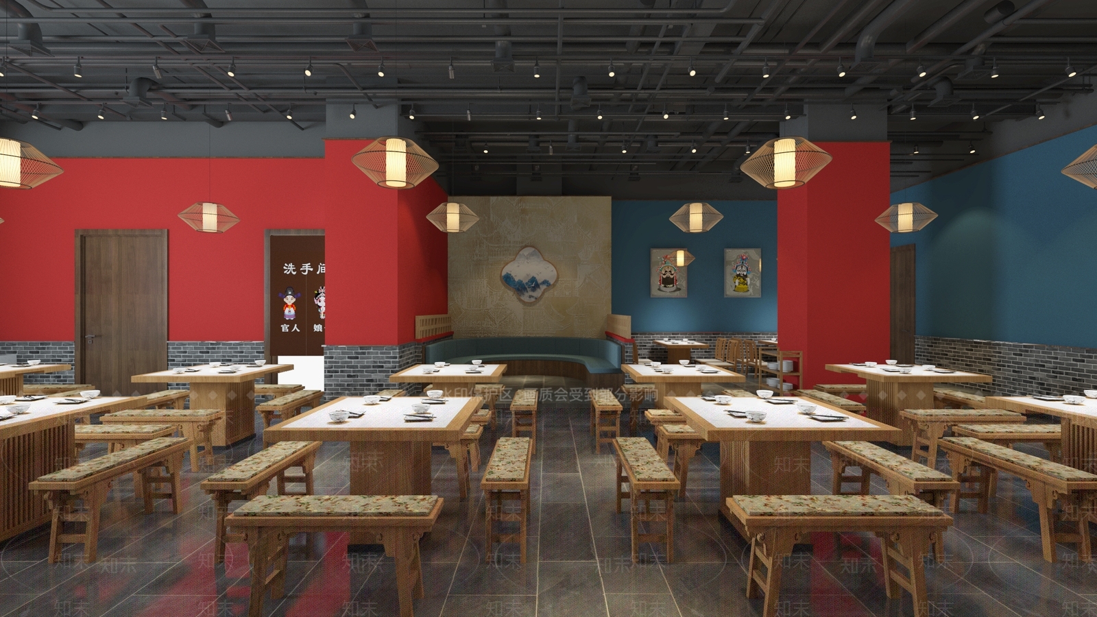 新中式火锅店3D模型下载【ID:389262265】