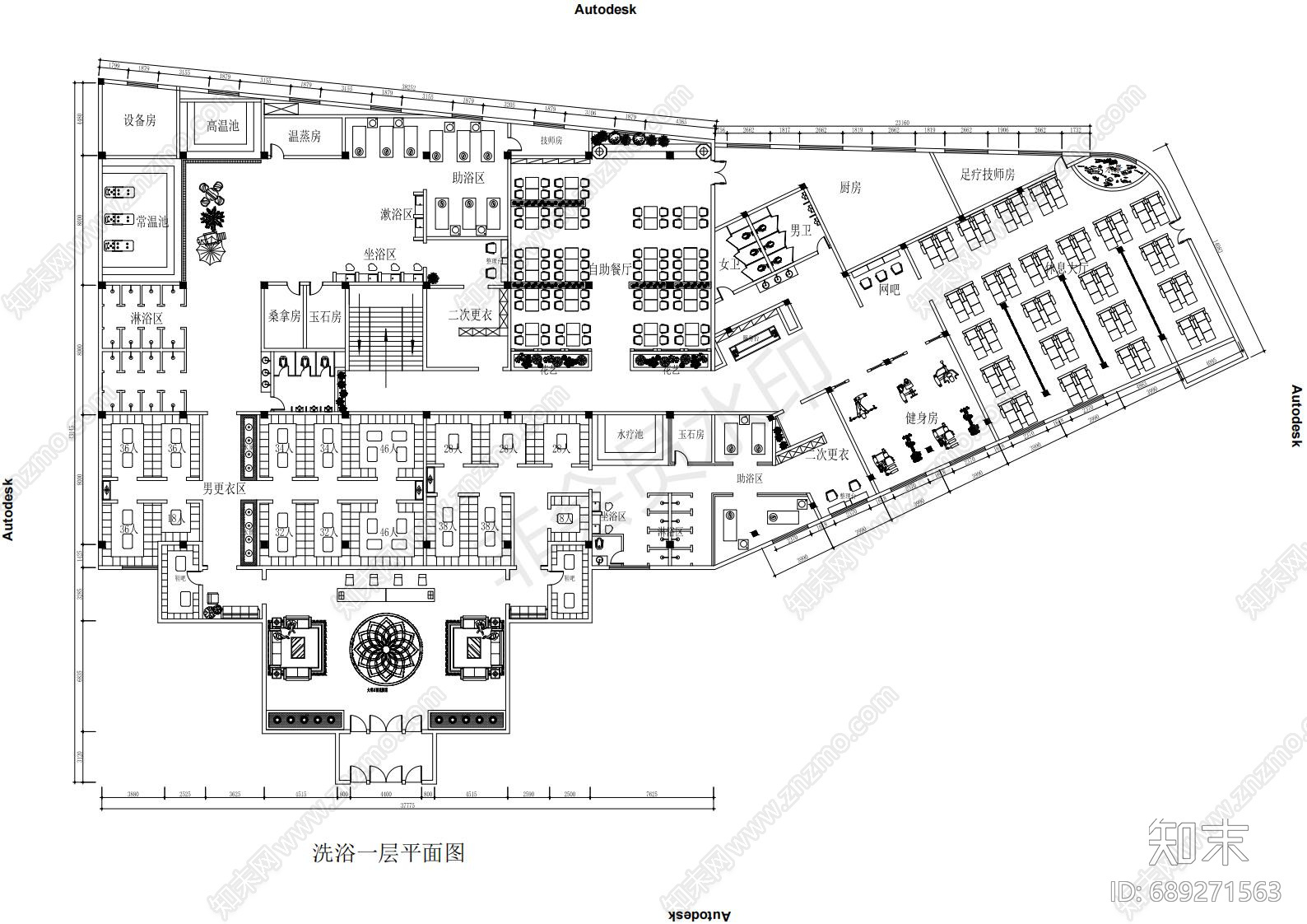 洗浴温泉施工图下载【ID:689271563】