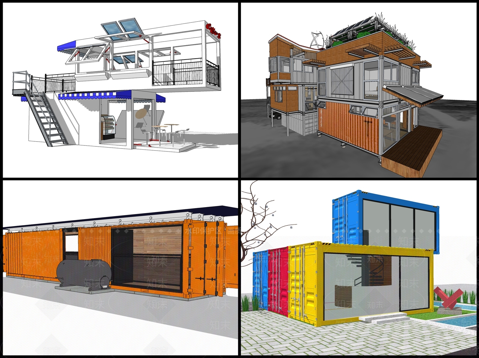 工业风集装箱建筑SU模型下载【ID:989271155】