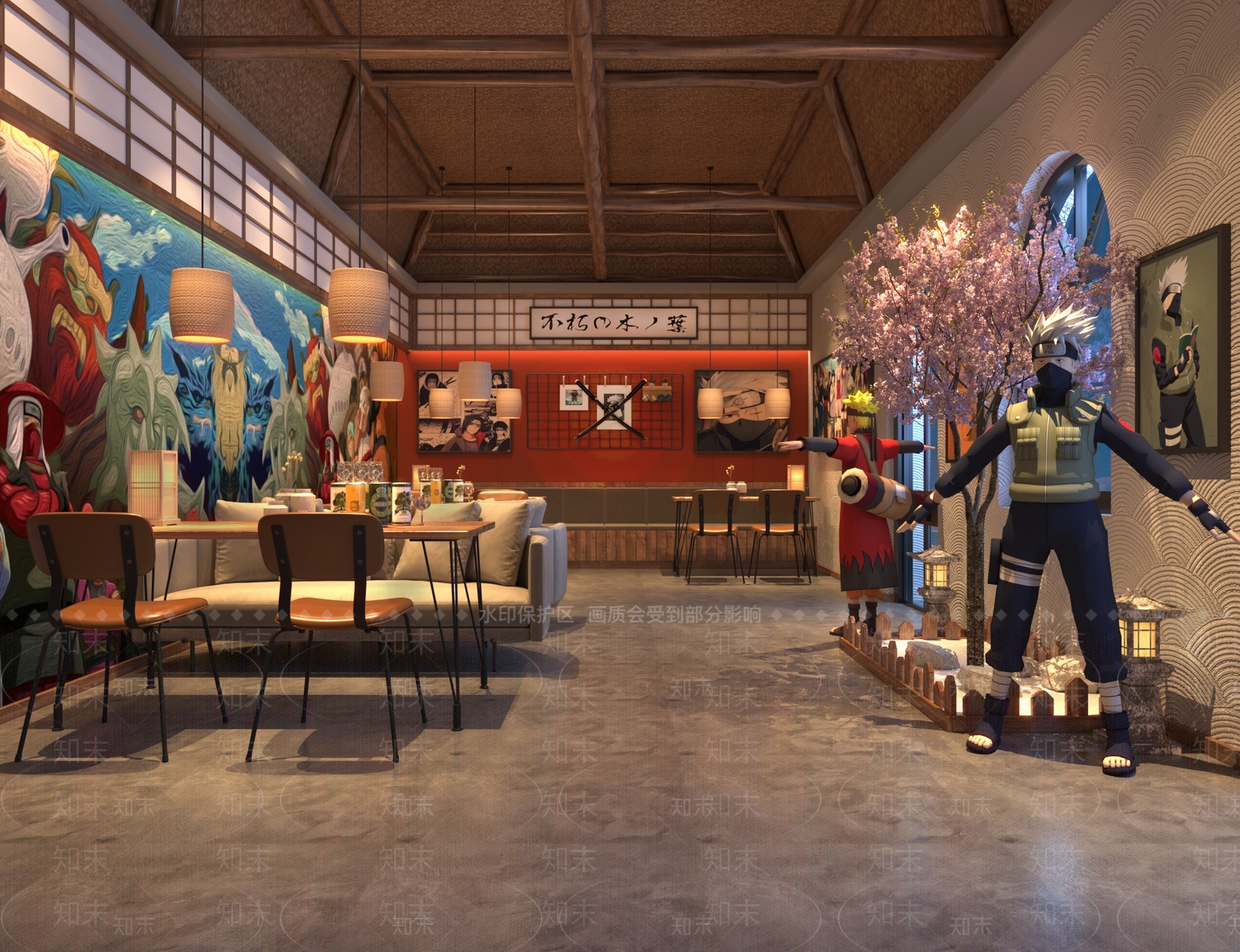 日式火影忍者主题酒吧3d模型下载【id:489285408】
