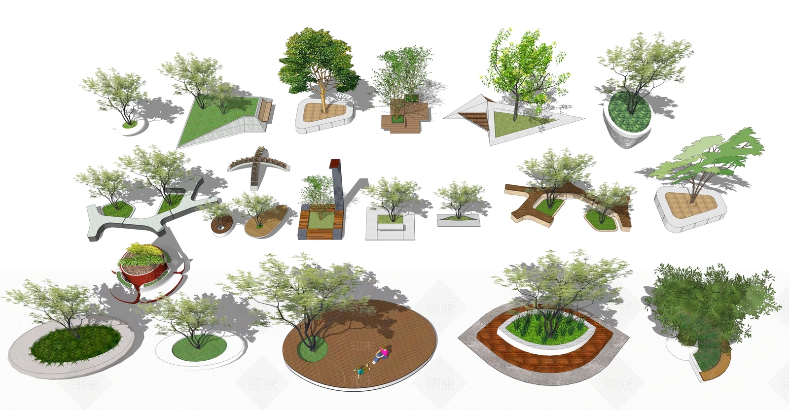 现代方形树池座椅SU模型下载【ID:389286388】