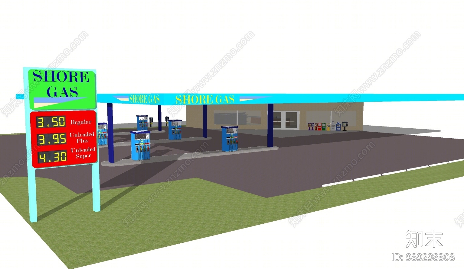 现代加油站SU模型下载【ID:989298308】