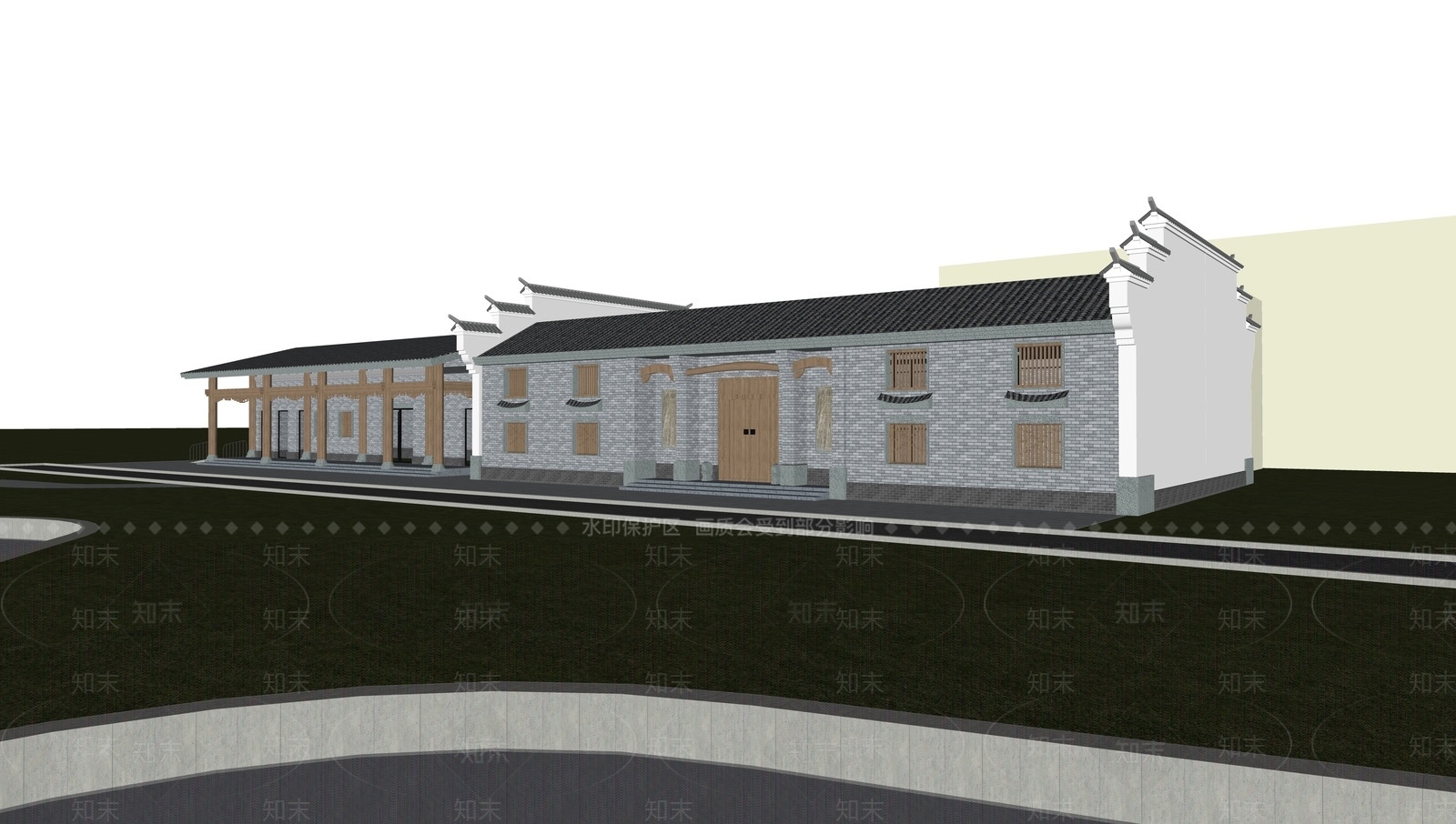 中式风格建筑SU模型下载【ID:889309484】