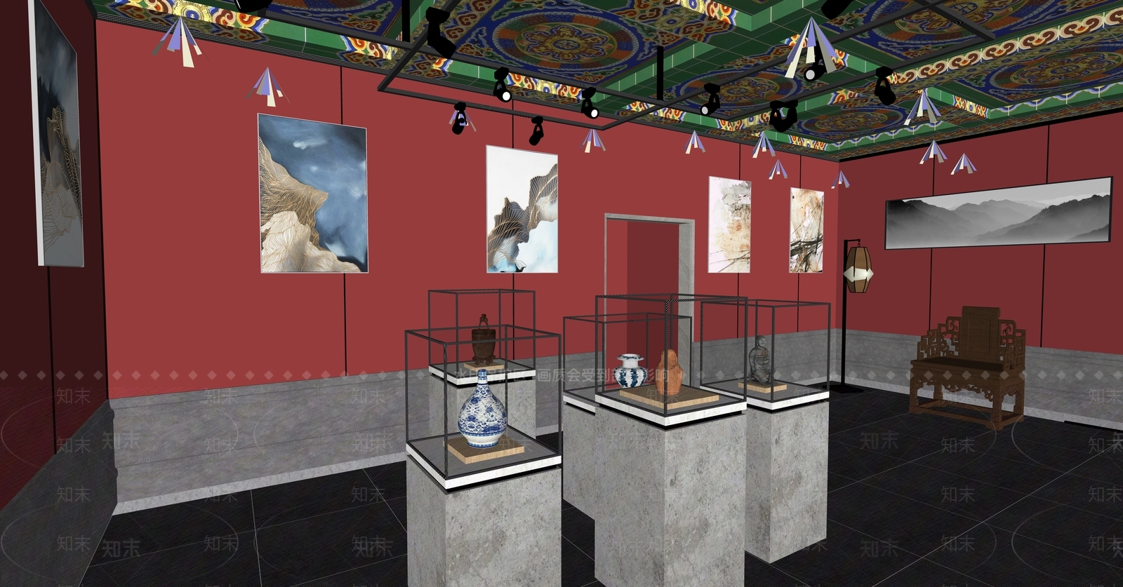 中式文化展览馆SU模型下载【ID:289326999】
