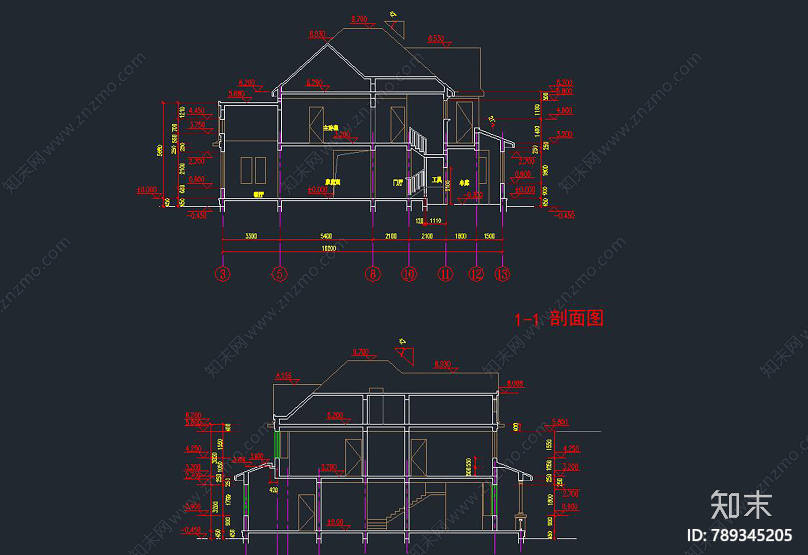 别墅建筑cad施工图下载【ID:789345205】