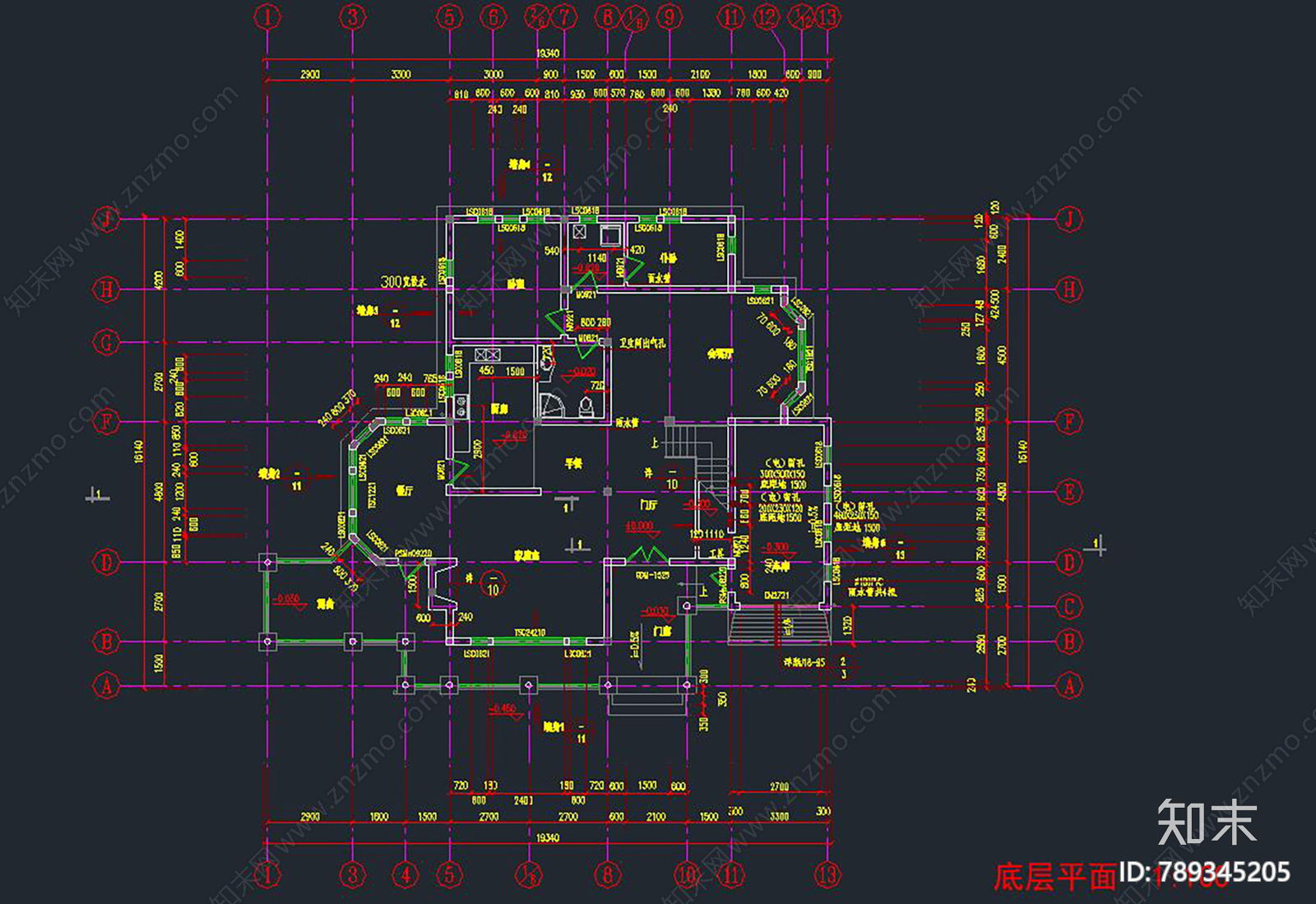 别墅建筑cad施工图下载【ID:789345205】