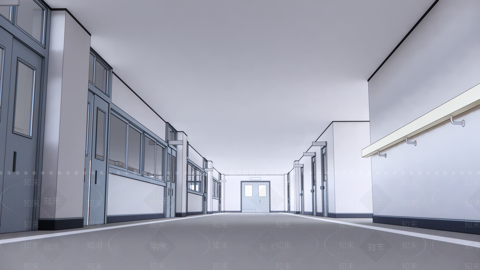 现代学校走廊SU模型下载【ID:889365259】