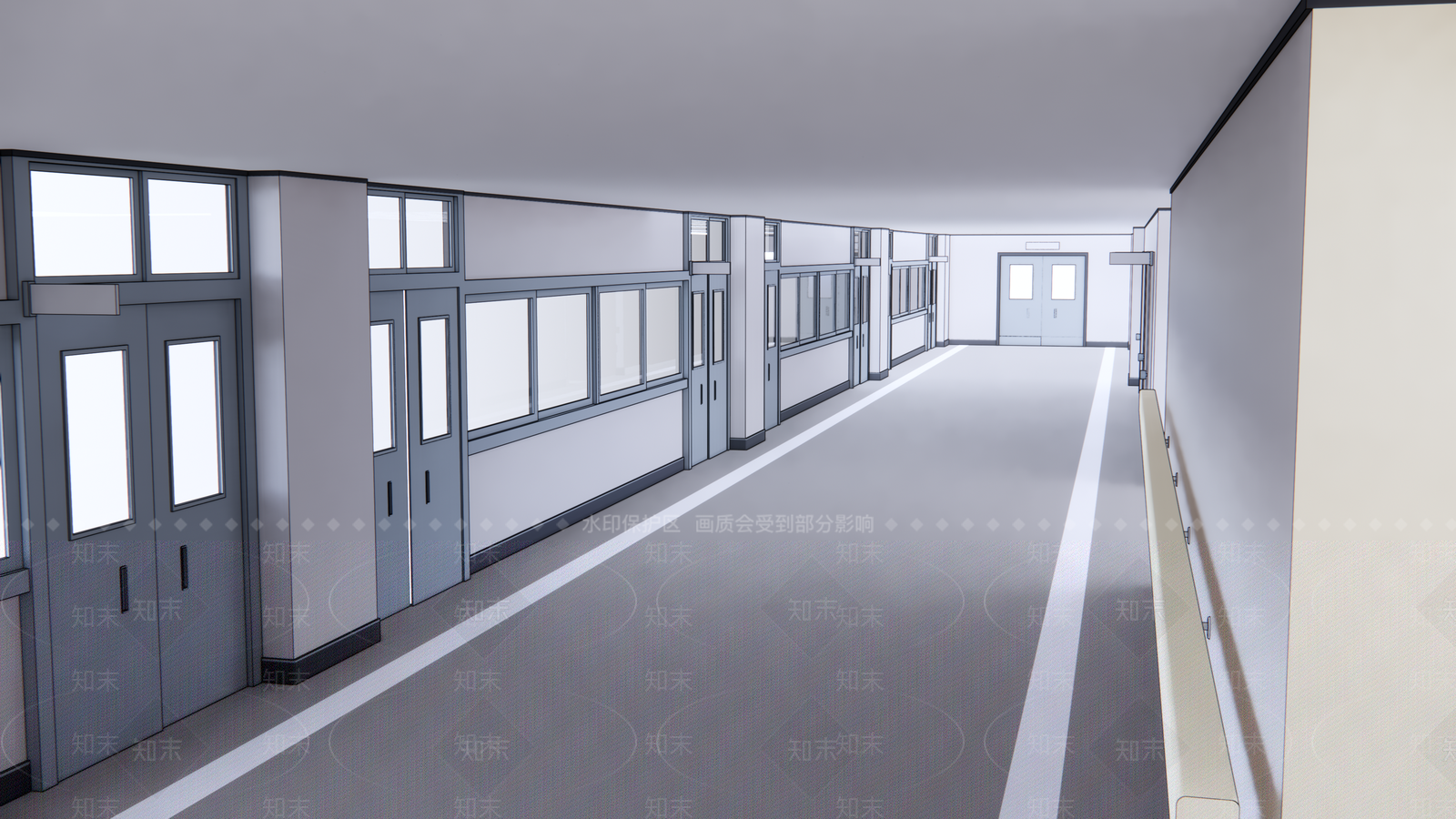 现代学校走廊SU模型下载【ID:889365259】