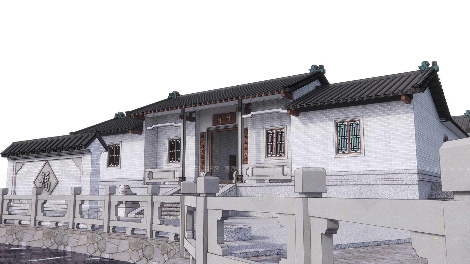 中式四合院外观SU模型下载【ID:389371244】
