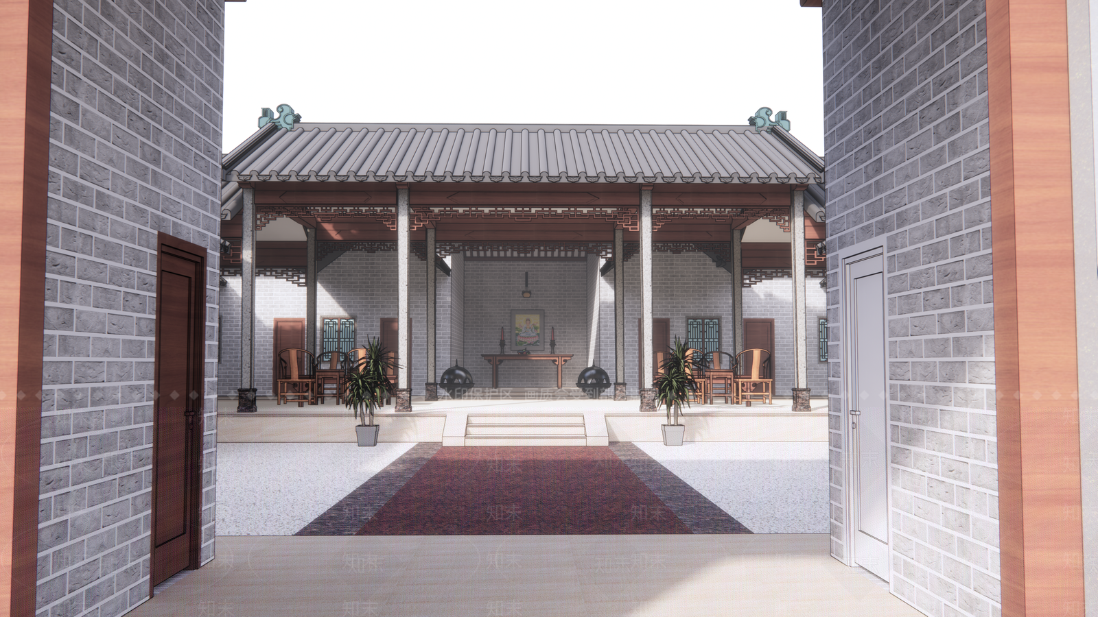 中式四合院外观SU模型下载【ID:389371244】