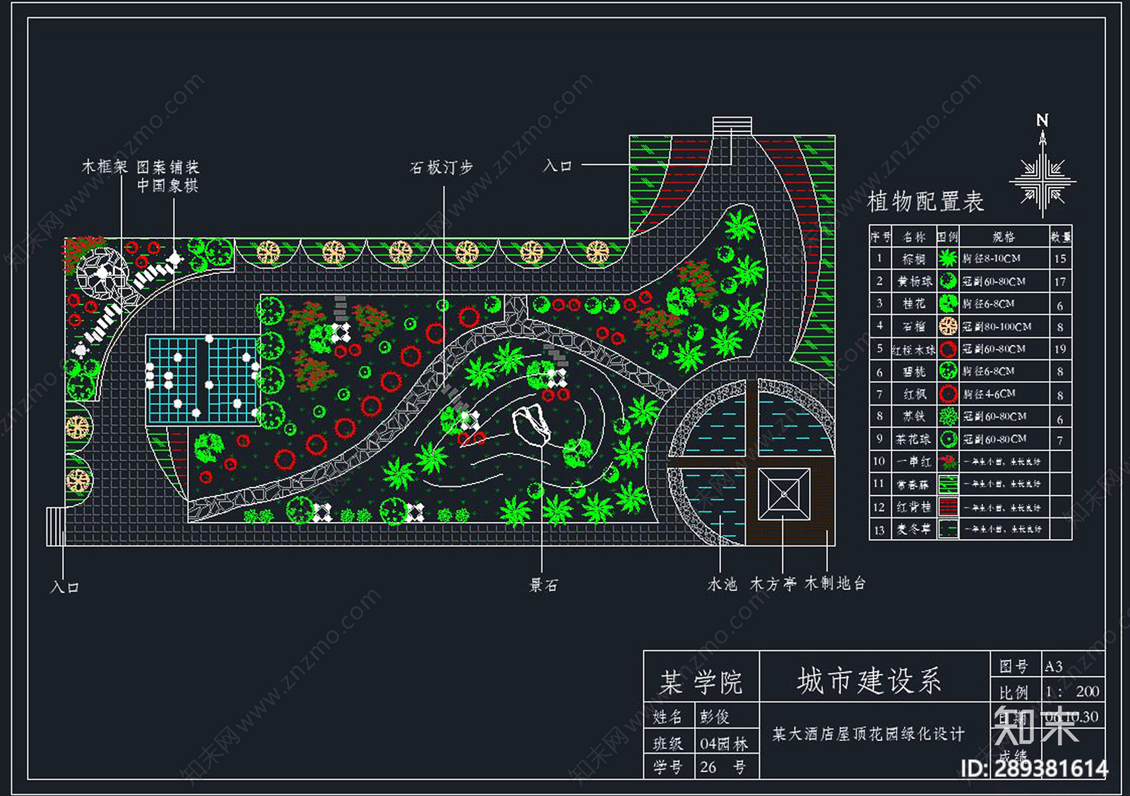 酒店屋顶花园cad施工图下载【ID:289381614】