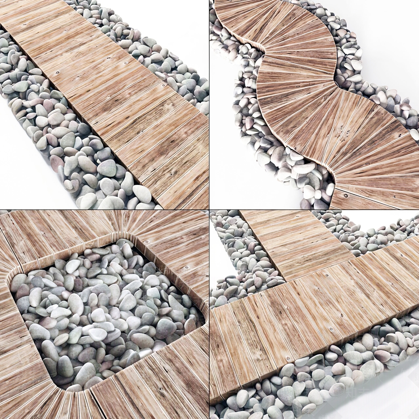 现代鹅卵石路面3D模型下载【ID:589383443】